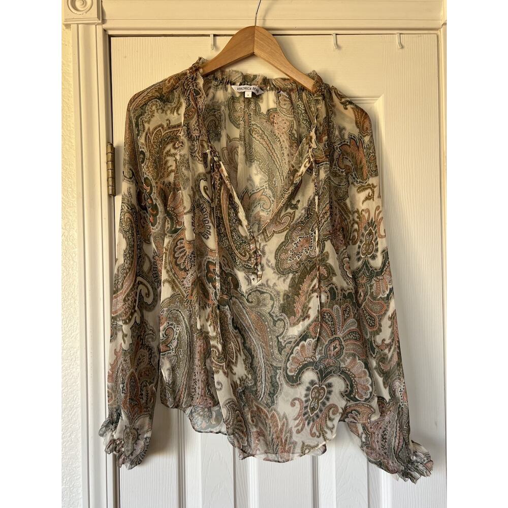 New Veronica Beard Long Sleeve Antonette Silk Blouse Barely Orchid Multi Size 6 - Picture 4 of 10